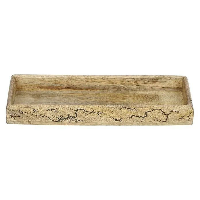 Tablett - Mangoholz, M, L x B: 33 x 12 cm - Rechteckige Holzschale mit einzigartiger Blitzmuster-Optik, perfekt für dekorative Zwecke oder als stilvolle Aufbewahrungslösung.