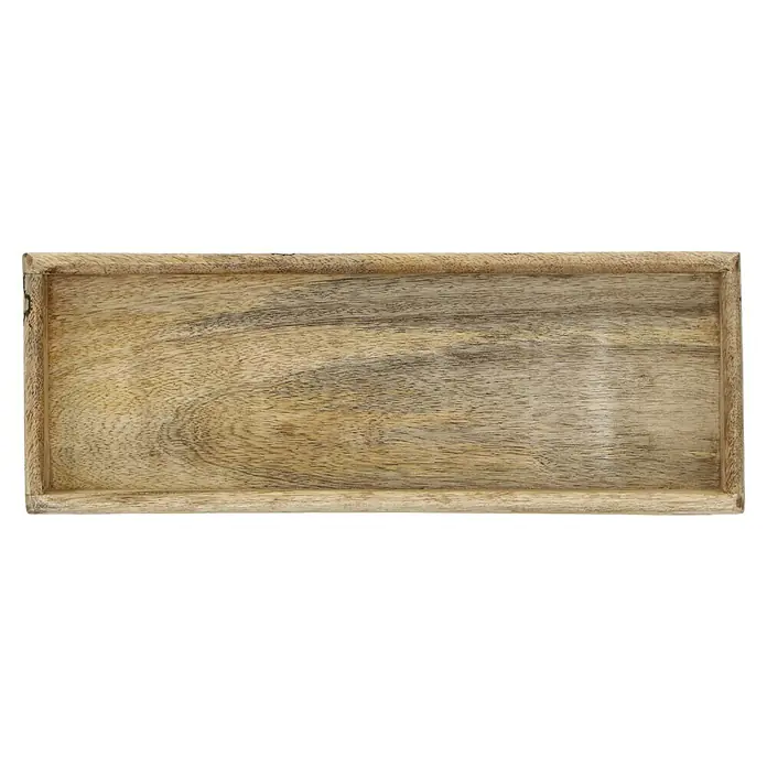 Tablett - Mangoholz, M, L x B: 33 x 12 cm - Eine rechteckige Holzschale mit erhöhten Rändern auf einem schwarzen Hintergrund, ideal für die Organisation oder als Dekoration.