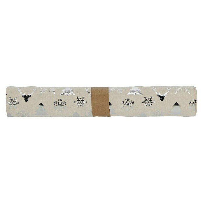 Dekostoff (Beige/Silber, 200 x 28 cm, 100 % Polyester)