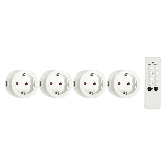 Voltomat Set de enchufes inalámbricos 4 unidades - Blanco, Alcance: 30 m - Los enchufes de radio redondos blancos con control remoto permiten encender y apagar cómodamente dispositivos.