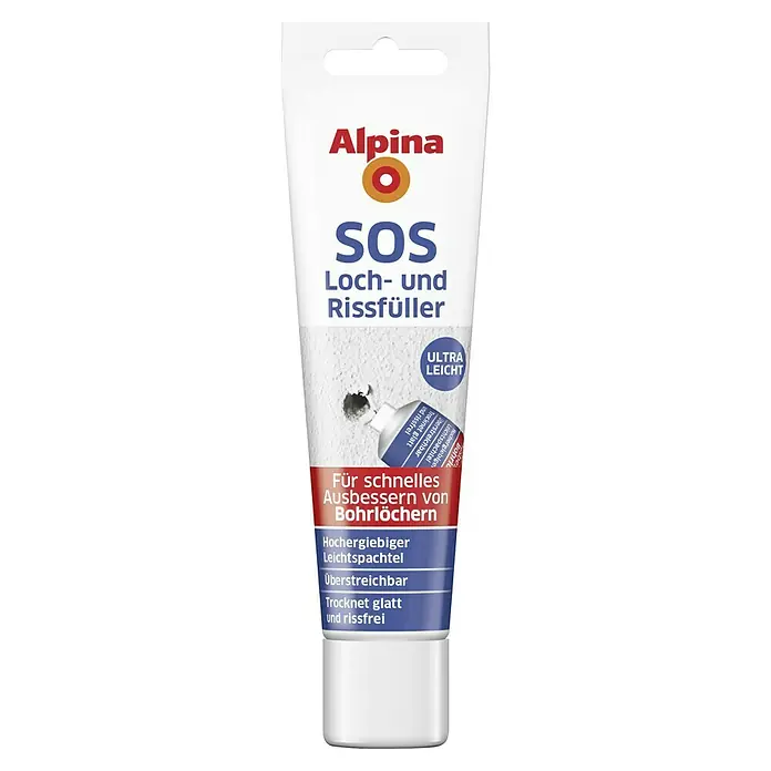 Alpina Fertigspachtel SOS Loch- und Rissfüller - Weiß, 100 ml - Alpina SOS Loch- und Rissfüller: Zum schnellen Ausbessern von Bohrlöchern, hoch ergiebig, leicht zu verarbeiten, überstreichbar und trocknet glatt.
