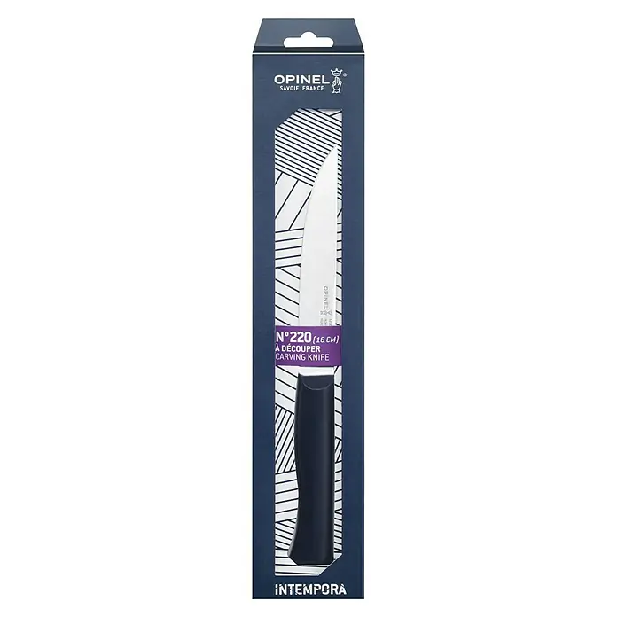 Opinel Intempora II Fleischmesser - Klingenlänge: 160 mm - Verpackung des Opinel N°220 Intempora Tranchiermessers, einer eleganten Ergänzung für jede Küche, mit scharfer Klinge und ergonomischem Griff.