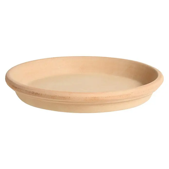 Blumentopf-Untersetzer Arena - Max. Außendurchmesser: 28 cm, Naturmaterialien, Beige - Nahaufnahme einer Terrakotta-Pflanzenuntertasse mit abgerundetem Rand, die sich ideal für den Innen- oder Außenbereich eignet.