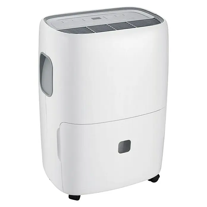TCL Deshumidificador eléctrico DEA 25 - 350 W, Potencia de deshumidificación: 25 l/día, L x An x Al: 42 x 32 x 53,5 cm, Blanco - Deshumidificador en blanco. El dispositivo cuenta con un panel de control y un asa para facilitar su transporte. Ideal para reducir la humedad.