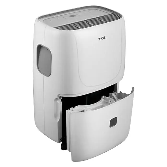 TCL Deshumidificador eléctrico DEA 25 - 350 W, Potencia de deshumidificación: 25 l/día, L x An x Al: 42 x 32 x 53,5 cm, Blanco - Deshumidificador TCL blanco con depósito de agua abierto para un vaciado fácil. Ideal para controlar la humedad en el hogar.