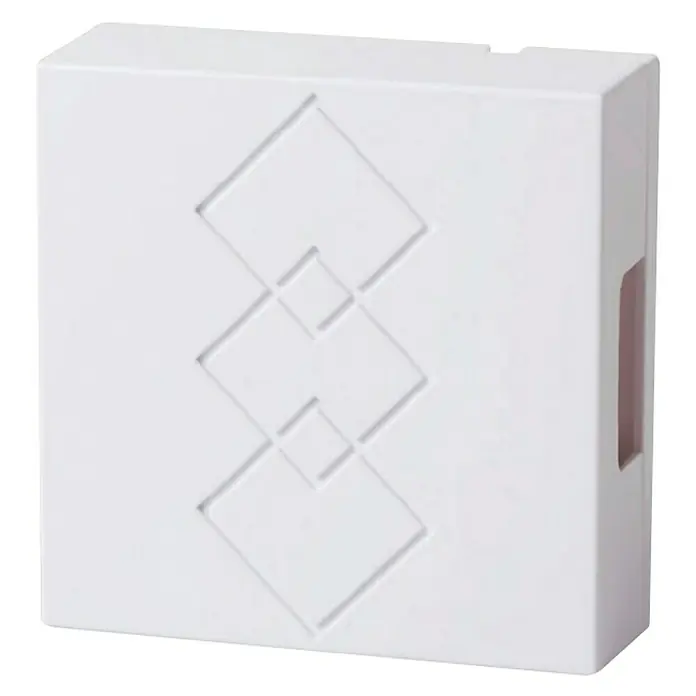 Heidemann Türklingel Lumen - 44 x 118 x 118 mm, 82 dB, Kunststoff - Nahaufnahme einer weißen Unterputzdose mit geometrischem Muster, ideal für moderne Innenräume.
