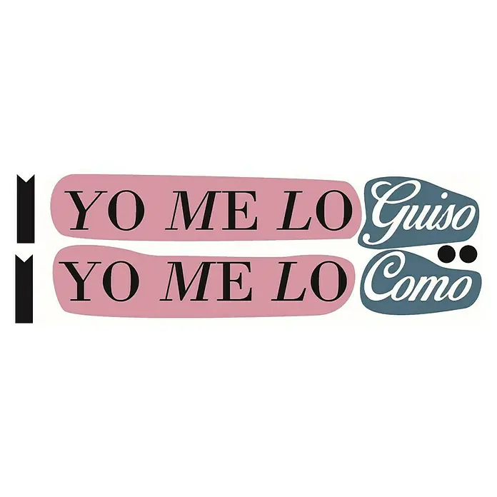 Vinilo de pared Yo me lo como - Multicolor, Plástico - Diseño gráfico con el texto "Yo Me Lo Guiso, Yo Me Lo Como" en tonos rosa y azul.
