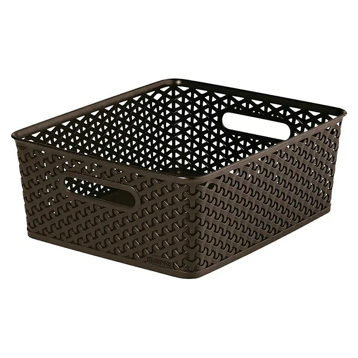 Curver My Style Cesta para la ropa - Capacidad volumétrica: 13 l, Marrón - Cesta de almacenamiento de plástico marrón con textura tejida y asas. Ideal para la organización en el hogar y la oficina, duradera.