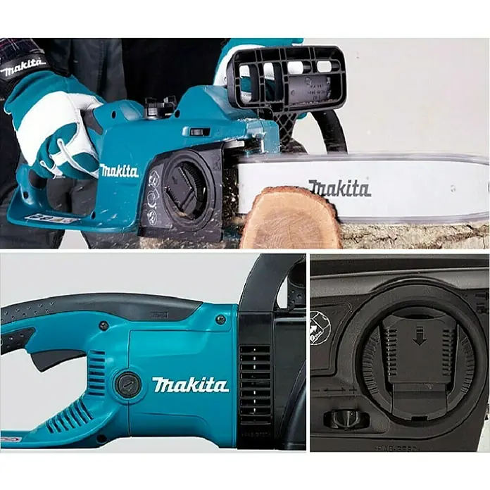 Makita Elektro-Kettensäge UC3541A - 1.800 W, Schwertlänge: 35 cm - Nahaufnahme einer Makita Kettensäge, die sich ideal für Gartenarbeiten und Baumschnitt eignet.