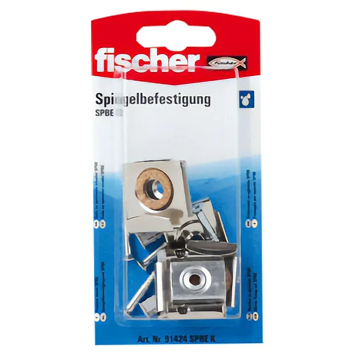 Fischer Befestigungs-Set SPBE - Länge Schraube: 45 mm, Stahl, 4 Stk. - Packung Fischer Spiegelbefestigung SPBE, enthält Befestigungselemente für Spiegel. Die Elemente sind aus Metall und Kunststoff gefertigt.