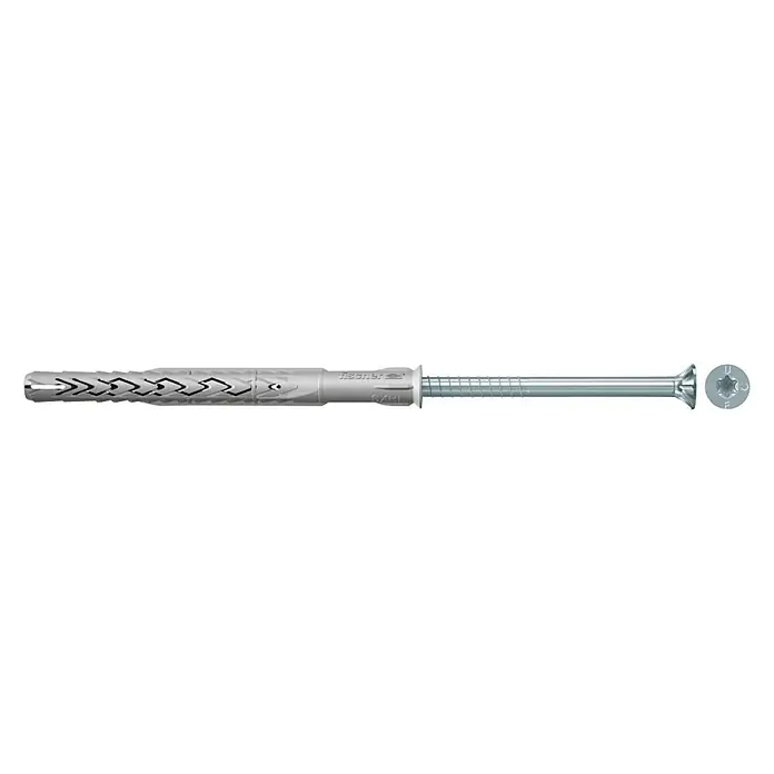 Fischer Langschaftdübel SXRL T E - Ø x L: 8 x 140 mm, Stahl, 1 Stk. - Detailaufnahme eines Fischer Langschaftdübel SXRL 8x120 FUS, ideal für sichere Befestigungen in Voll- und Lochbaustoffen, bietet hohe Lastwerte.