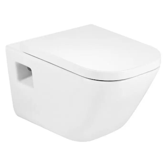 Roca The Gap Tapa de WC - Termoplástico, Blanco, Con caída amortiguada - Inodoro suspendido de cerámica en blanco brillante. Su diseño moderno ahorra espacio y es ideal para cualquier baño.