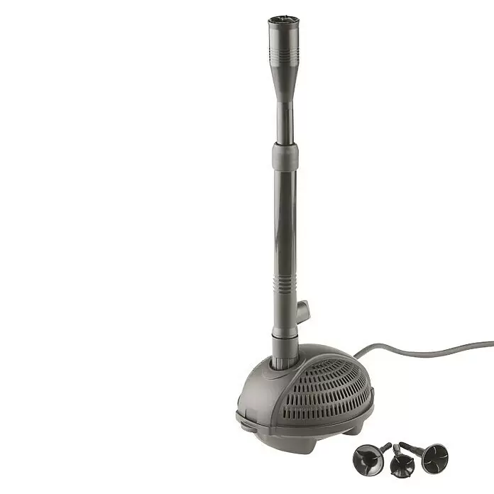 Pontec Teichpumpe PondoVario 1000 - 11 W, Fördermenge pro Std.: 1.000 l - Dunkelgraue Tauchpumpe mit hohem Springbrunnenrohr, Netzkabel und drei austauschbaren Düsenaufsätzen für Teichwasserbilder.