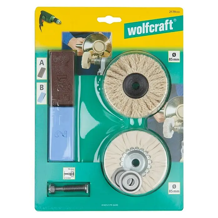 Wolfcraft Set de muelas para pulir - Cantidad total: 6 pzs. - El juego de pulido Wolfcraft en blíster, ideal para pulir diversos materiales con un taladro.