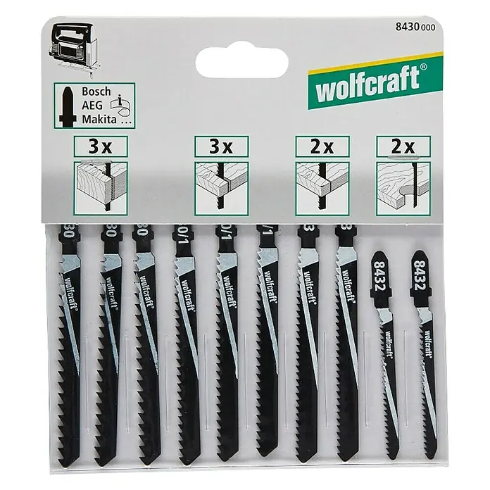 Alpha Tools Stichsägeblatt-Set - 10 -tlg., T-Schaft - Packung Wolfcraft Stichsägeblätter für Holz, passend für Bosch, AEG und Makita, mit verschiedenen Zahnungen für präzise Schnitte.