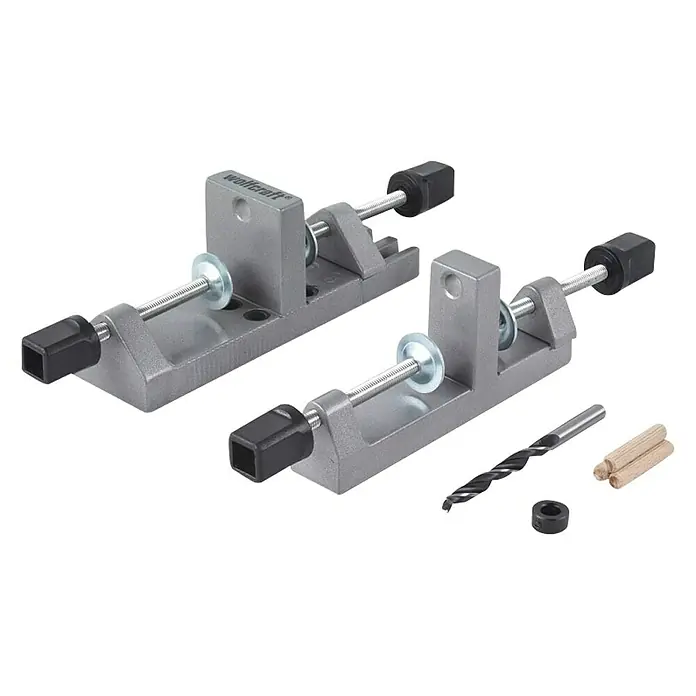 Wolfcraft Plantilla de perforación - Diámetro de la broca: 10 mm - Plantilla de taladrar para espigas Wolfcraft: Perforación precisa para uniones de madera con accesorios.