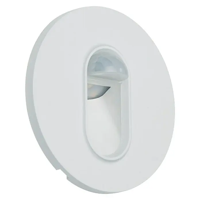 Paulmann LED-Einbauleuchte rund - 2,7 W, Weiß, L x B: 7,8 x 7,8 cm, Rund - Nahaufnahme eines runden, weißen Bewegungsmelders mit einem abgerundeten Sensor in der Mitte.