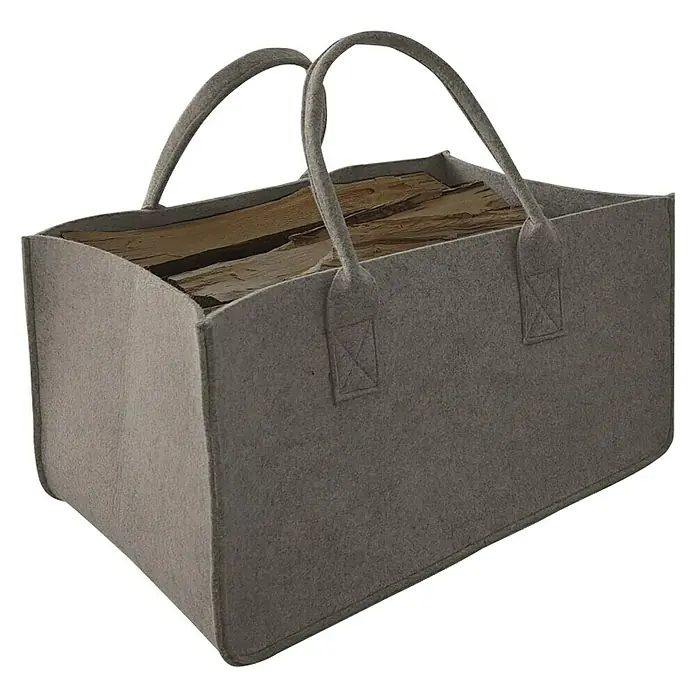 Lienbacher Set de accesorios para estufa - 5 pzs., Apto para: Hornos - Cesto de fieltro gris lleno de leña con asas de transporte. Perfecto para transportar leña y como elemento decorativo.