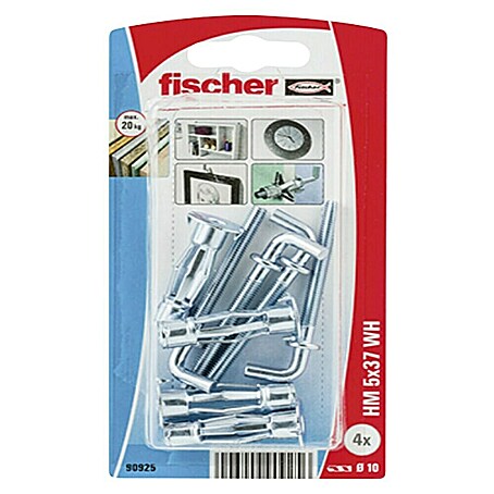 Fischer Metall-Hohlraumdübel-Set HM (Durchmesser Dübel: 5 mm, Länge Dübel: 37 mm, Mit Schrauben/Haken, 4 Stk.)