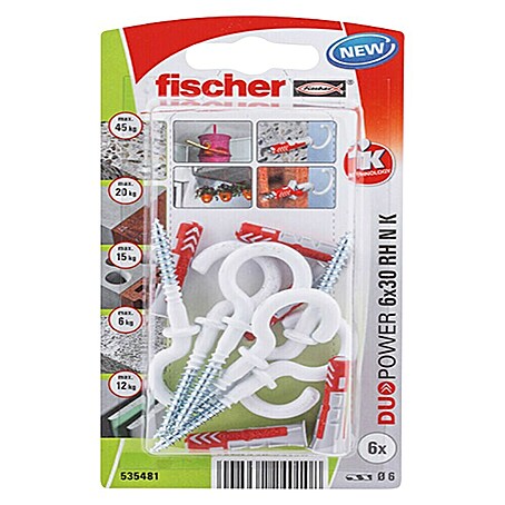 Fischer Universaldübel Duo Power RH NK (Ø x L: 6 x 30 mm, Nylon, 6 Stk.)