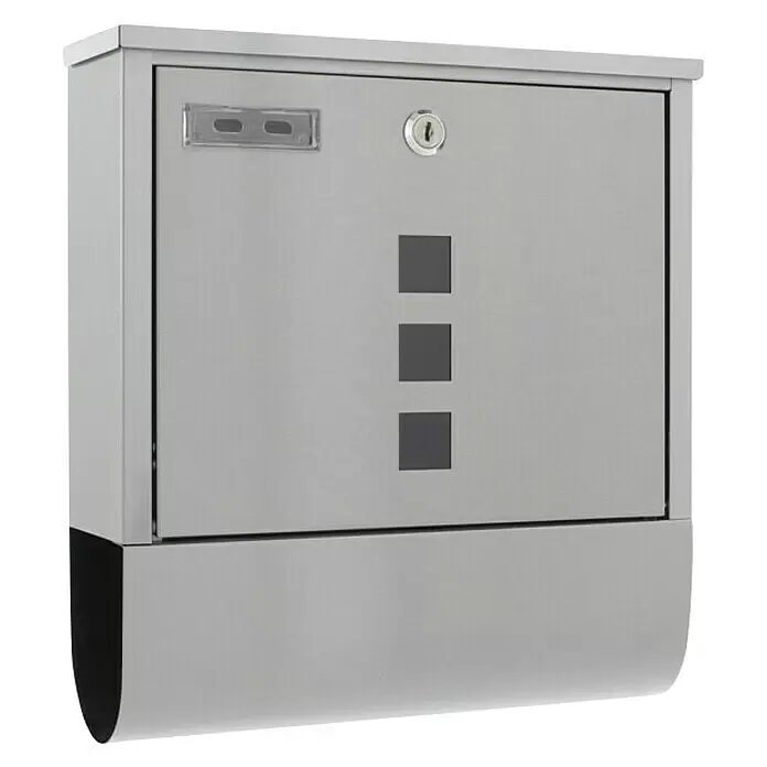 Rottner Wandbriefkasten Costa - L x B x H: 305 x 335 x 100 mm, Edelstahl, Edelstahl, Zeitungsfach - Diagonale Ansicht