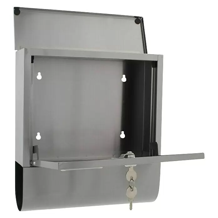 Rottner Wandbriefkasten Costa - L x B x H: 305 x 335 x 100 mm, Edelstahl, Edelstahl, Zeitungsfach - Diagonale Ansicht