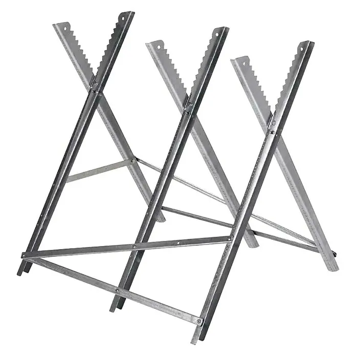 Einhell Caballete metálico para motosierra - Altura: 68 cm, Material: Acero - Dos caballetes de sierra plateados y robustos con la parte superior aserrada, ideales para procesar madera y otros materiales con seguridad. Diseño práctico.