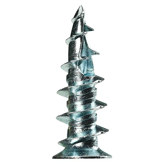 Cobra Gipskartondübel Walldriller - Durchmesser: 4 mm, Belastbarkeit: 28 kg, 50 Stk., Selbstschneidendes Gewinde, Zink - Nahaufnahme einer glänzenden, silberfarbenen Trockenbauschraube vor schwarzem Hintergrund. Ideal für Befestigungen.