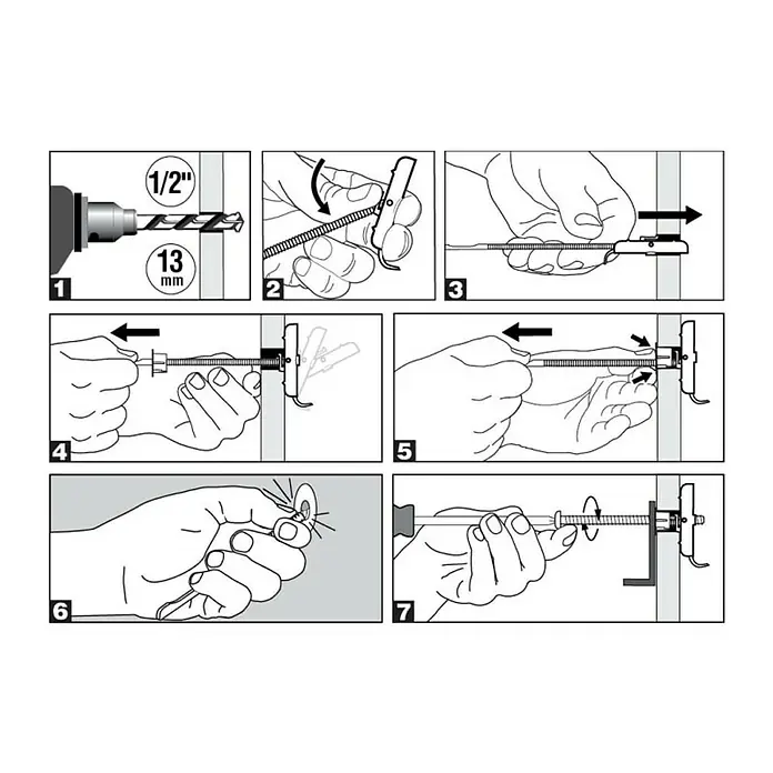 Cobra Universaldübel Triple Grip 176K - 50 Stk. - Bild einer Anleitung zur Montage einer Hohlraumdübel.