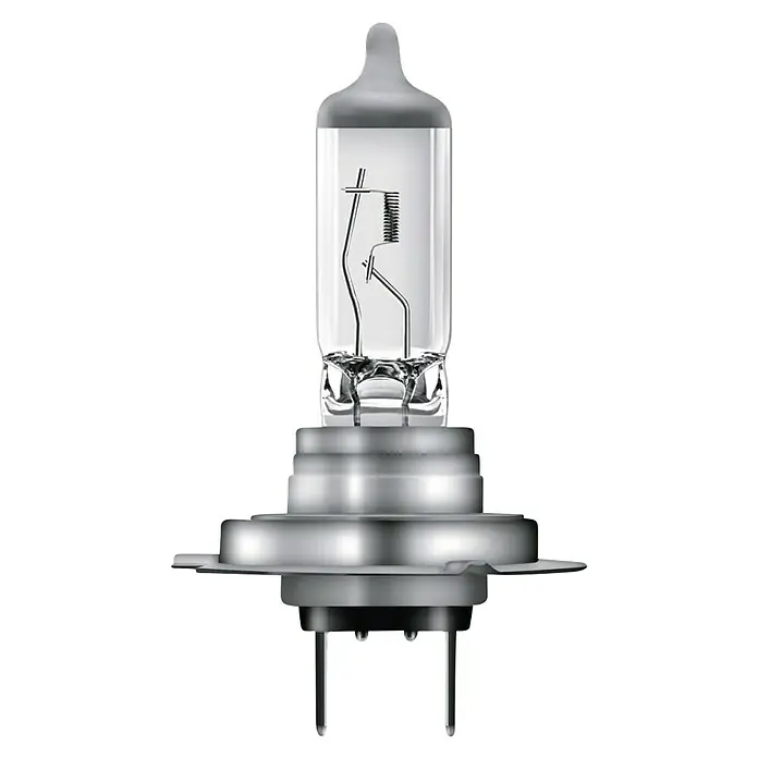 Osram Original Line Scheinwerferlampe - 12 V, 1 Stk., Warmweiß - Nahaufnahme einer H4-Halogenlampe, die in Fahrzeugscheinwerfern verwendet wird. Sie erzeugt ein helles, weißes Licht für verbesserte Sicht.