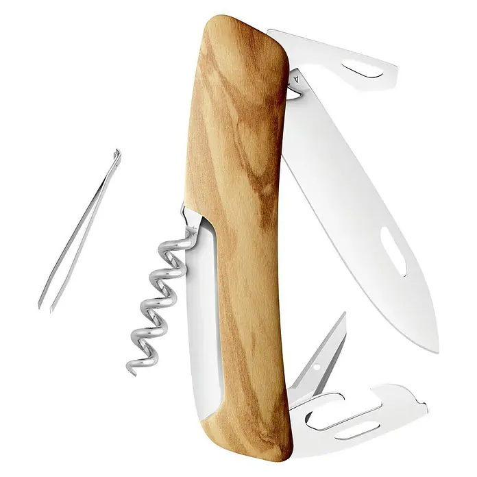 Swiza Taschenmesser D03 - Klingenlänge: 75 mm, Holzoptik - Mehrzwecktaschenmesser mit Holzgriff und verschiedenen Werkzeugen. Ideal für Outdoor-Aktivitäten und den täglichen Gebrauch.