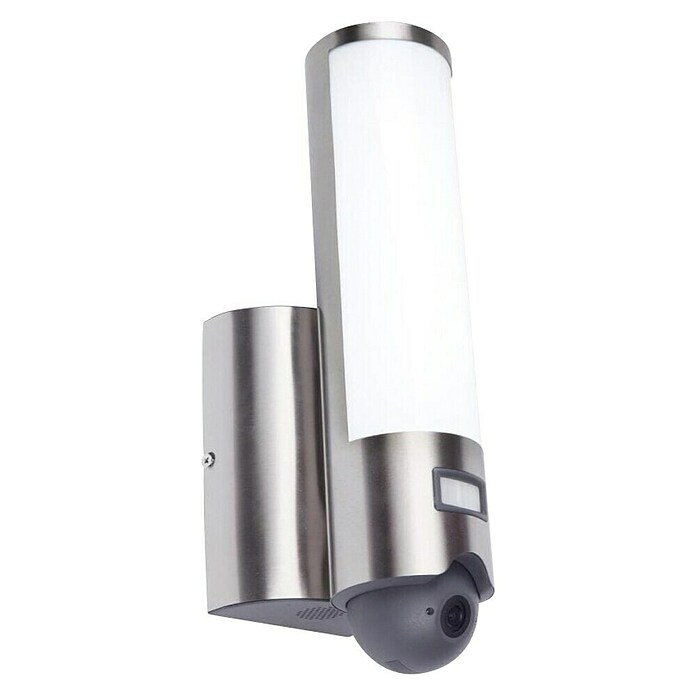 Lutec Aplique exterior LED con cámara (18 W, 140 x 76 x 334 mm, Plateado, IP44) | BAUHAUS