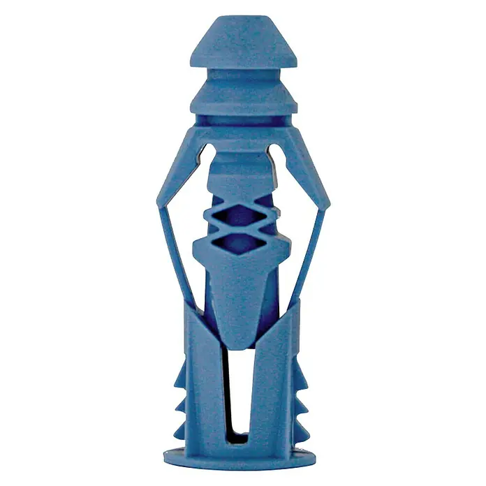 Cobra Universaldübel Triple Grip 175K - 40 Stk. - Nahaufnahme eines blauen Universaldübels mit Kragen, der für verschiedene Wandtypen geeignet ist.