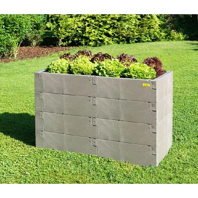 Juwel Hochbeet Timber - 130 x 60 x 80 cm, Kunststoff, Grau - Hochbeet aus recyceltem Kunststoff für Garten oder Terrasse, bepflanzt mit Salat. Nachhaltige Lösung für den Gemüseanbau.