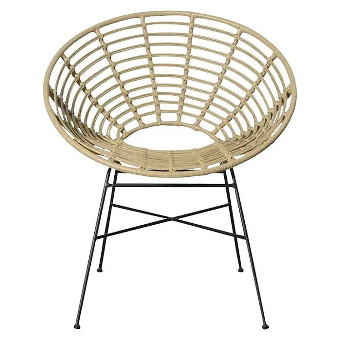 Gartensessel Nora - Metall, Polyrattan, Beige, B x T x H: 44,5 x 72,5 x 78 cm - Moderner Rattansessel mit schwarzem Metallgestell, ideal für stilvolle Innenräume. Ein bequemes und optisch ansprechendes Möbelstück.