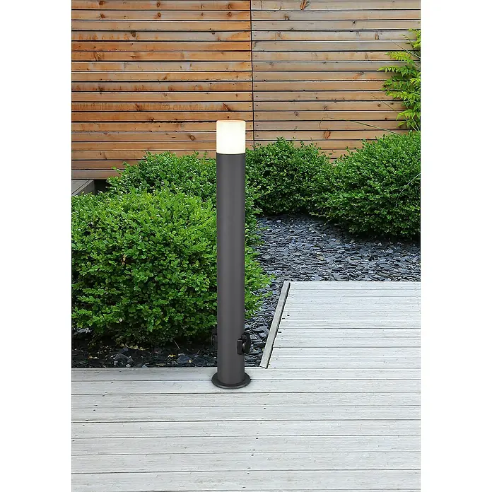 Lámpara de pie para exterior Hoosic - 28 W, Color del marco: Negro, Sin bombillas, Altura: 80 cm - Esta moderna lámpara de bolardo emite una luz cálida. Un complemento elegante para cualquier jardín y terraza, ideal para uso exterior.