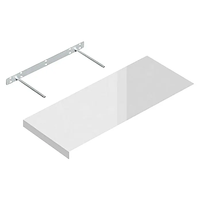 Regalux Estante flotante - L x An x Al: 23,5 x 60 x 3,8 cm, Blanco de alto brillo, Carga soportada: 12 kg - Estante de pared con estante blanco y soporte plateado para montaje en pared.