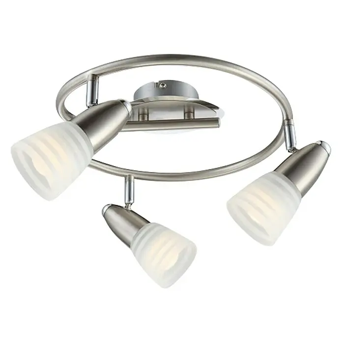 Globo Caleb LED-Wand- & Deckenstrahler - 12 W, Chrom, Opal, Warmweiß, 3 Stk. - Moderne Deckenleuchte mit drei Strahlern. Die Leuchte hat ein schlichtes, elegantes Design in Silber und Weiß.