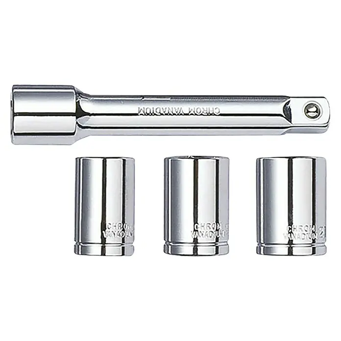 Alpha Tools Llave dinamométrica - 28 Nm - 210 Nm, ½″, 5 pzs. - Juego de llaves de vaso de cromo vanadio, compuesto por extensión y tres vasos para operaciones de atornillado.
