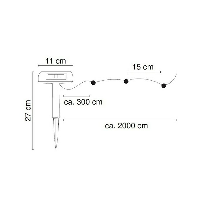 Globo Solar-Lichterkette20 m, IP44, Anzahl LED: 120 Stk., Lichtfarbe: Warmweiß Sketch