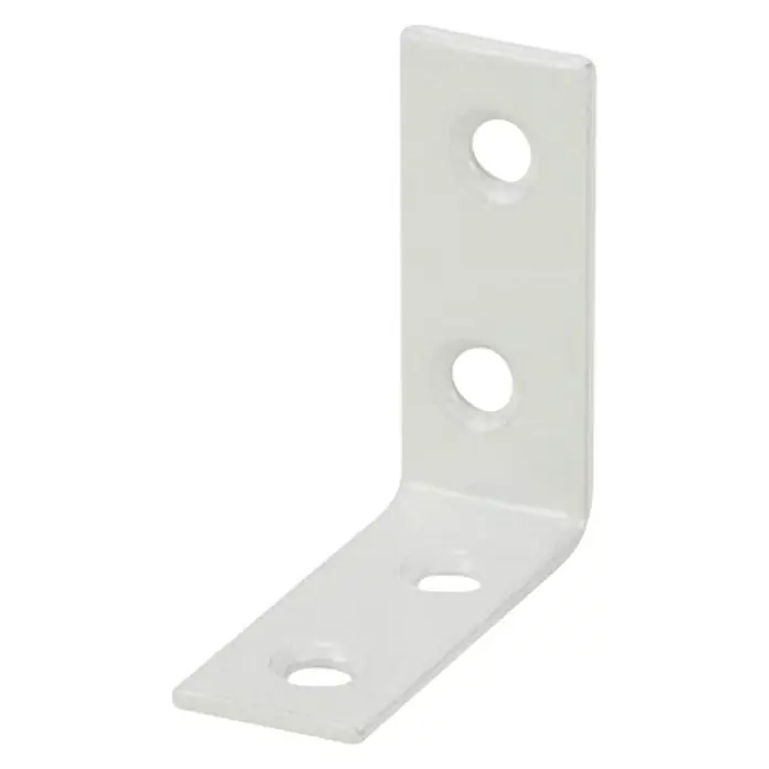 Stabilit Stuhlwinkel - 25 x 15 x 25 mm, Stahl, Weiß - Ein weißer Winkelverbinder mit Löchern zur Befestigung von Bauteilen im rechten Winkel. Ideal für Möbelbau und Reparaturen.