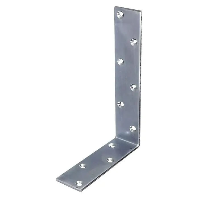 Stabilit Escuadra para vigas - 240 x 160 x 50 mm, Acero, Plateado - Un soporte angular plateado con múltiples orificios, que ofrece una conexión en ángulo recto robusta para diversas aplicaciones.