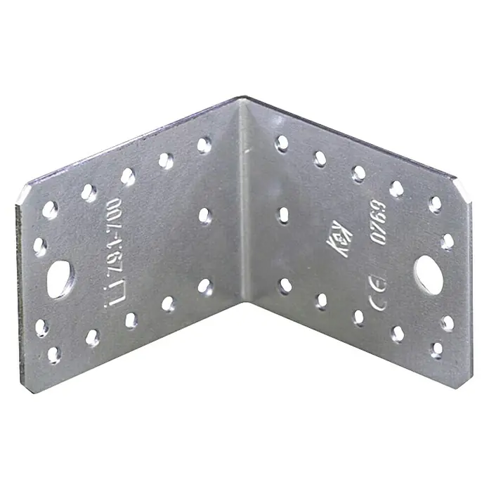 Stabilit Conector en ángulo - L x An x Al: 90 x 65 x 90 mm, Acero - Ángulo de metal con múltiples orificios. Ideal para construcciones de madera y conexiones de edificios.