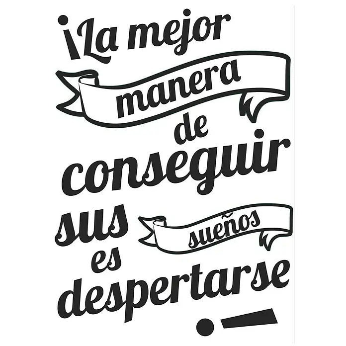 Vinilo de pared Sueños - 48 x 68 cm, Plástico - "La mejor manera de conseguir tus sueños es despertarse." Letras que simbolizan sueños y motivación para el éxito.