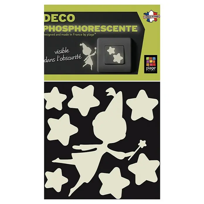Vinilo de pared Hadas - Fluorescente, Plástico - Juego de pegatinas DECO PHOSPHORESCENTE de plage®, diseñado y fabricado en Francia, con motivos de hadas y estrellas que brillan en la oscuridad.