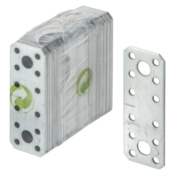 Vormann Pletina de ensamblaje Paquete ahorro - L x An: 96 x 35 mm, 40 ud. - Intercambiador de calor de placas metálicas: Una pila de placas de intercambiador de calor en papel de aluminio y una placa individual al lado.