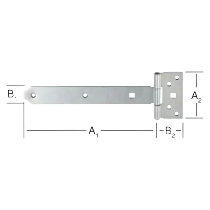 Stabilit Bisagra en T - An x L: 105 x 370 mm, Medidas cinta: 300 x 38 mm - Diagrama acotado de una bisagra en T para proyectos de bricolaje y construcción, ideal para la planificación.
