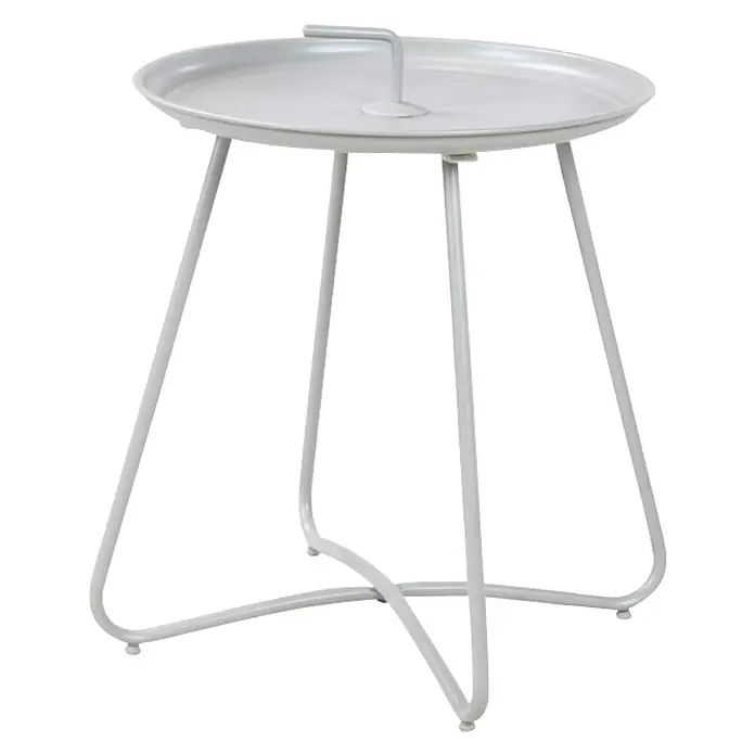 Garten-Beistelltisch rund - Ø x H: 40 x 45 cm, Stahl, Höhenverstellbar, Lichtgrau - Weißer Beistelltisch aus Metall mit Tablett und Griff. Das moderne Design macht ihn zum Hingucker. Perfekt für Wohnzimmer oder Terrasse.