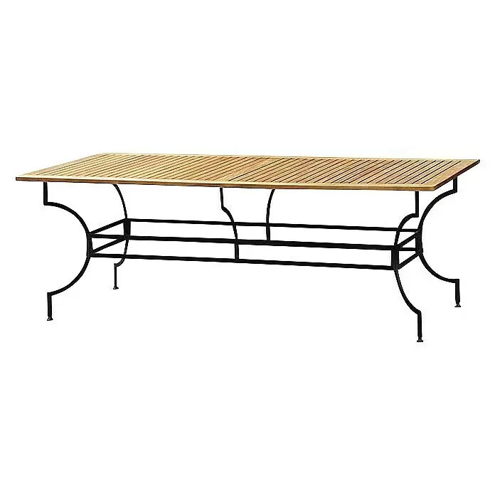 Sunfun Moni Gartentisch - L x B x H: 220 x 100 x 77 cm, Akazie, Stahl, Rechteckig, Natur, Schwarz - Rechteckiger Gartentisch mit heller Holzlattenplatte und schwarzem Metallgestell mit elegant geschwungenen Beinen.
