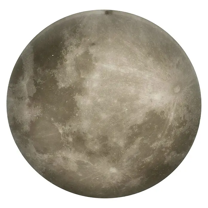 Trio Lighting Plafón LED redondo Luna - 22 W, Ø x Al: 40 x 10 cm, Gris - Imagen detallada de la luna. La superficie lunar tiene cráteres y regiones de mares oscuras en tonos de gris.